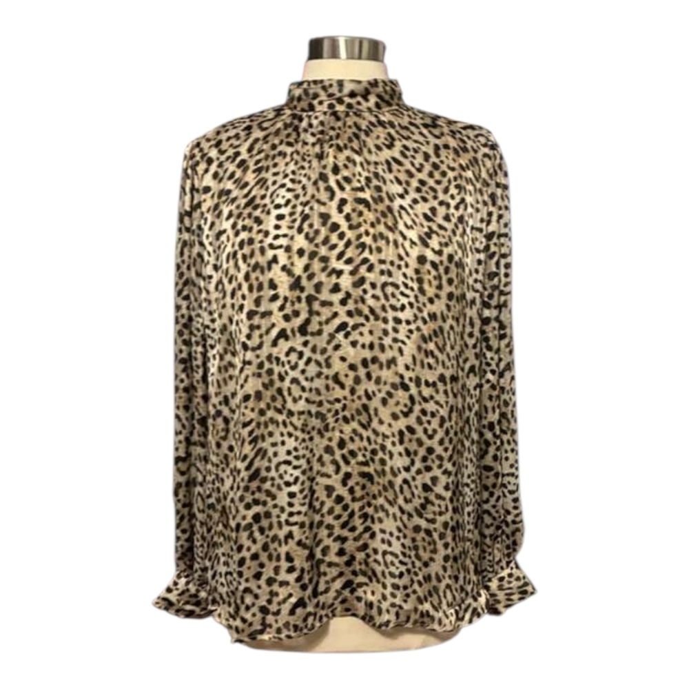 Vince Camuto Fall Forward Camel Leopard Print Blouse Size XL